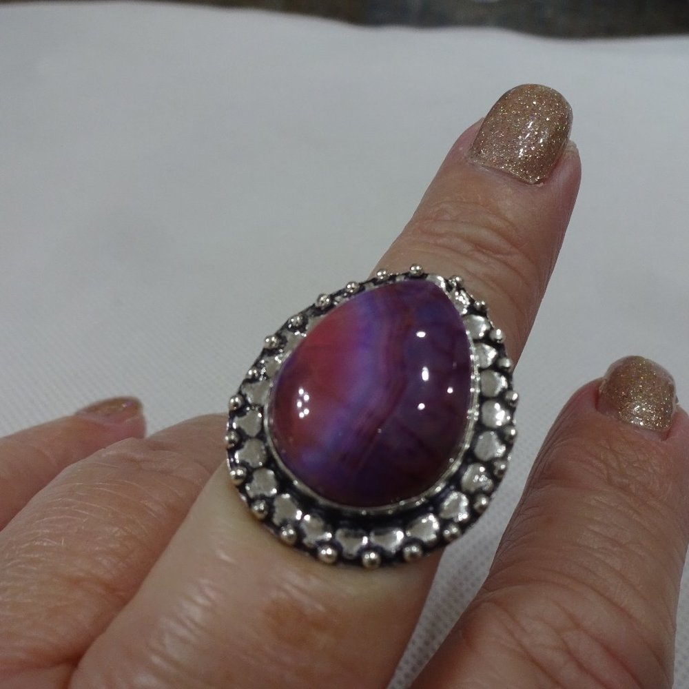 Beautiful "PURPLE SOLAR AGATE" Handmade Sterling Ring Size 9.5 #386A